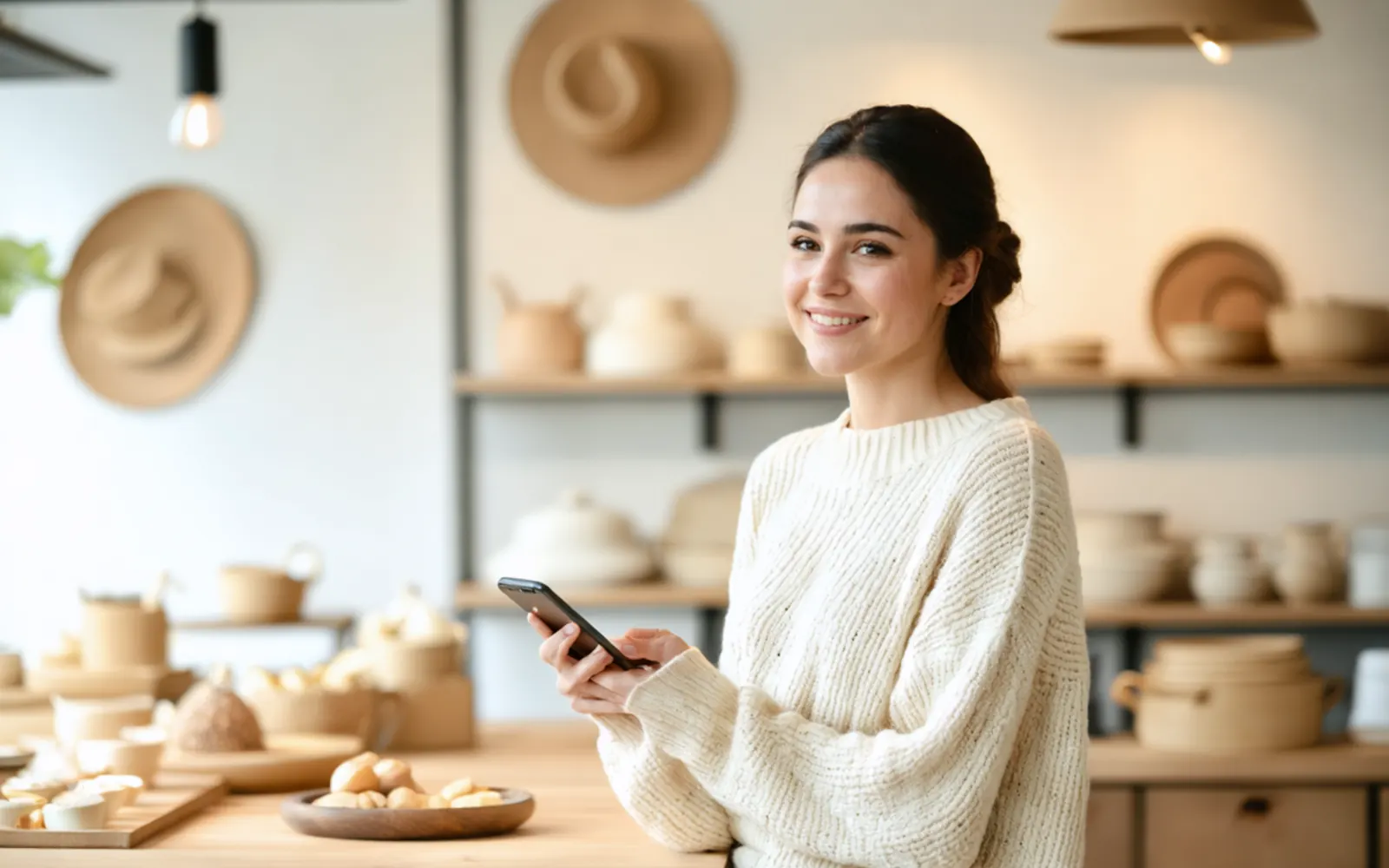 Dükkânında telefonundan müşterisine ödeme linki gönderen işletme sahibi